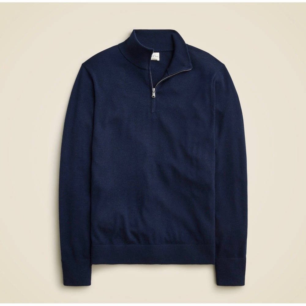 J.Crew Mens Medium Navy Blue 100% Cotton Quarter Zip Pullover Sweater Contrast